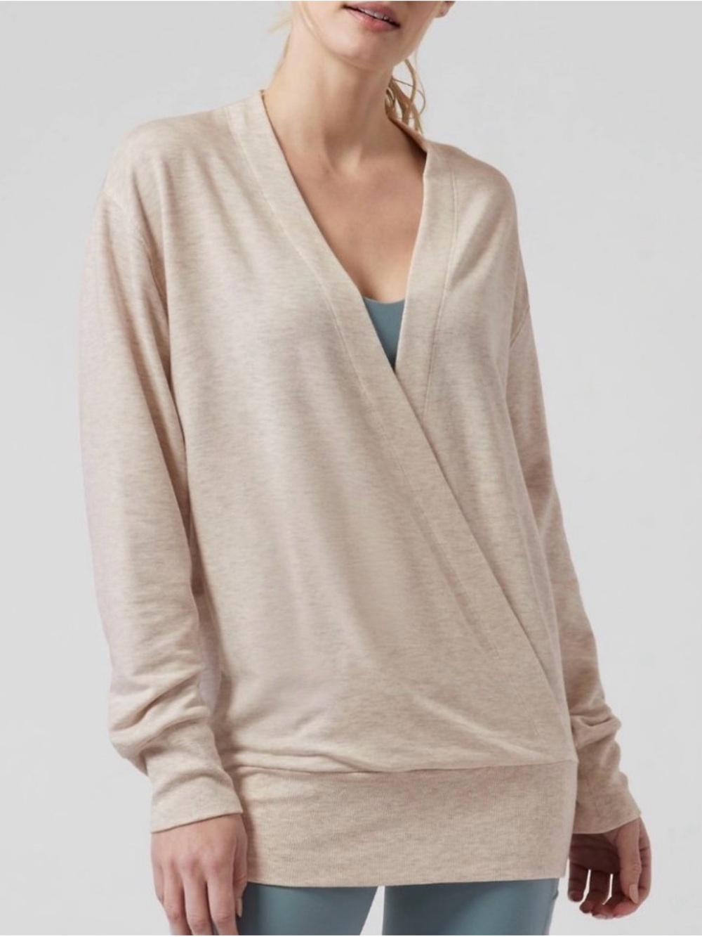 Athleta Pale Beige V‑Neck Wrap Sweater